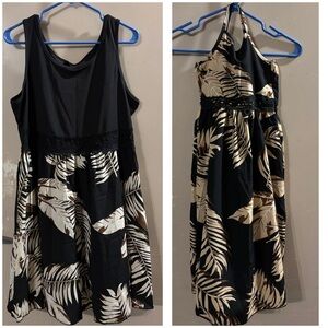 Mother/daughter matching Black and Beige Leaf Print Dress